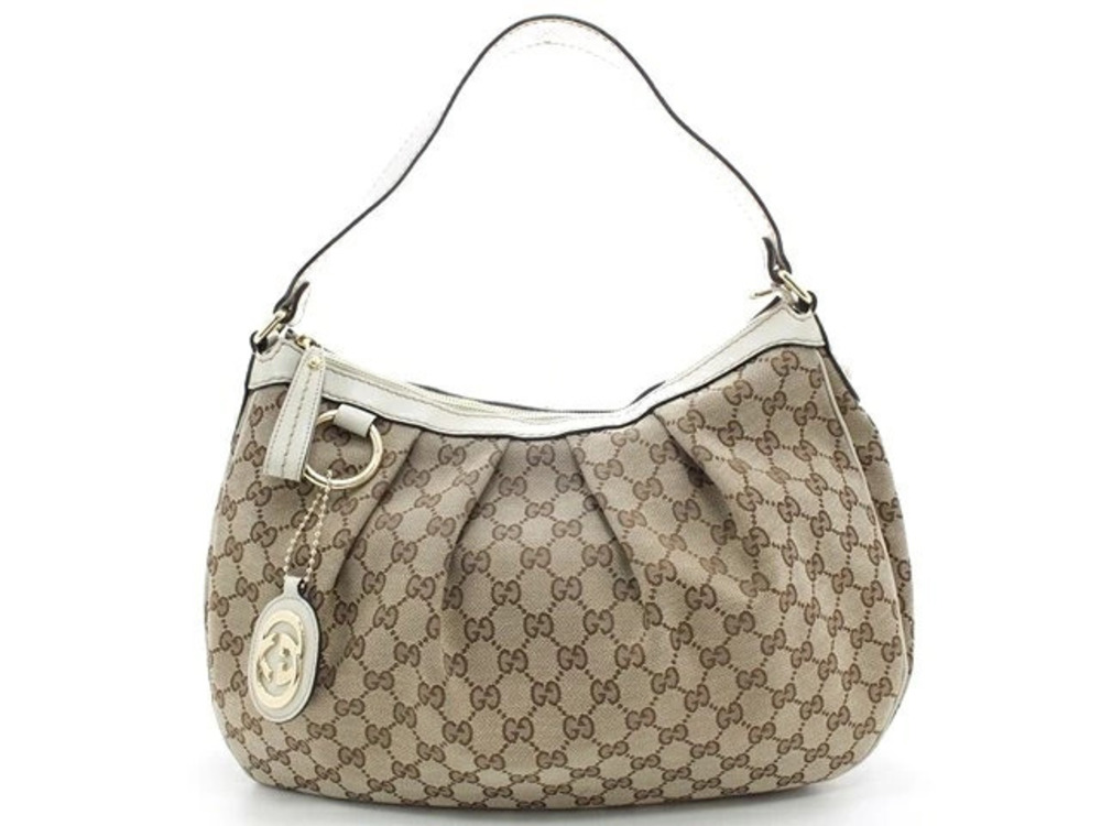 Gucci Hobo Bag Canvas Leather Beige Cream Ivory White